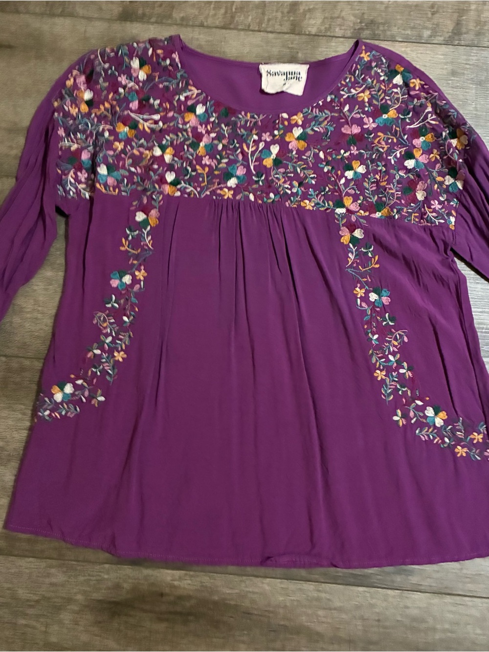 Savanna Jane Purple Floral Embroidered Long Sleeve Blouse - Picture 4 of 7